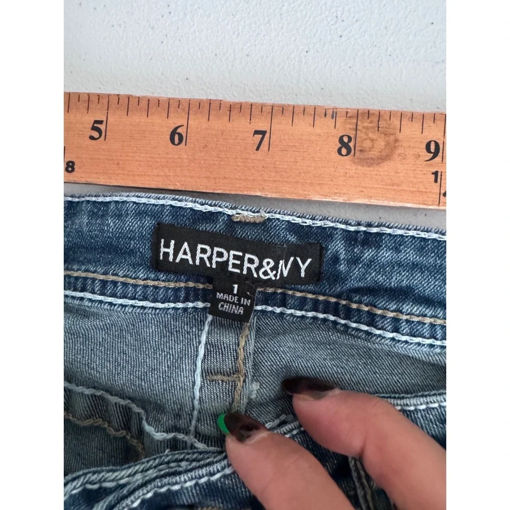 Harper & NY Womens Cross Embroidered Rhinestone Bootcut Jeans Blue Size 1 y2k s3